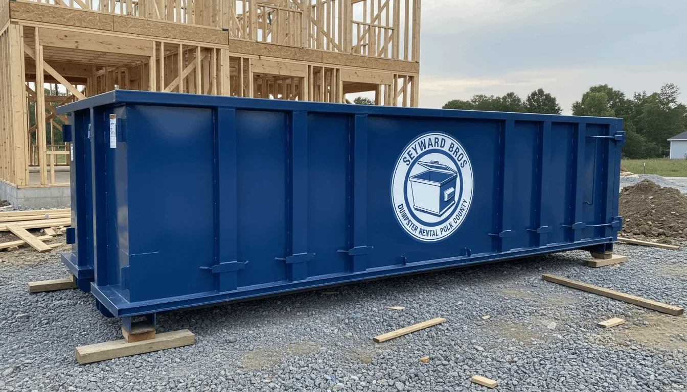 Blue 10 yard roll-off dumpster from Seyward Bros Dumpster Rental Polk County, sized for a small Lakeland, FL cleanout Blue 10 yard roll-off dumpster from Seyward Bros Dumpster Rental Polk County, sized for a small Lakeland, FL cleanout