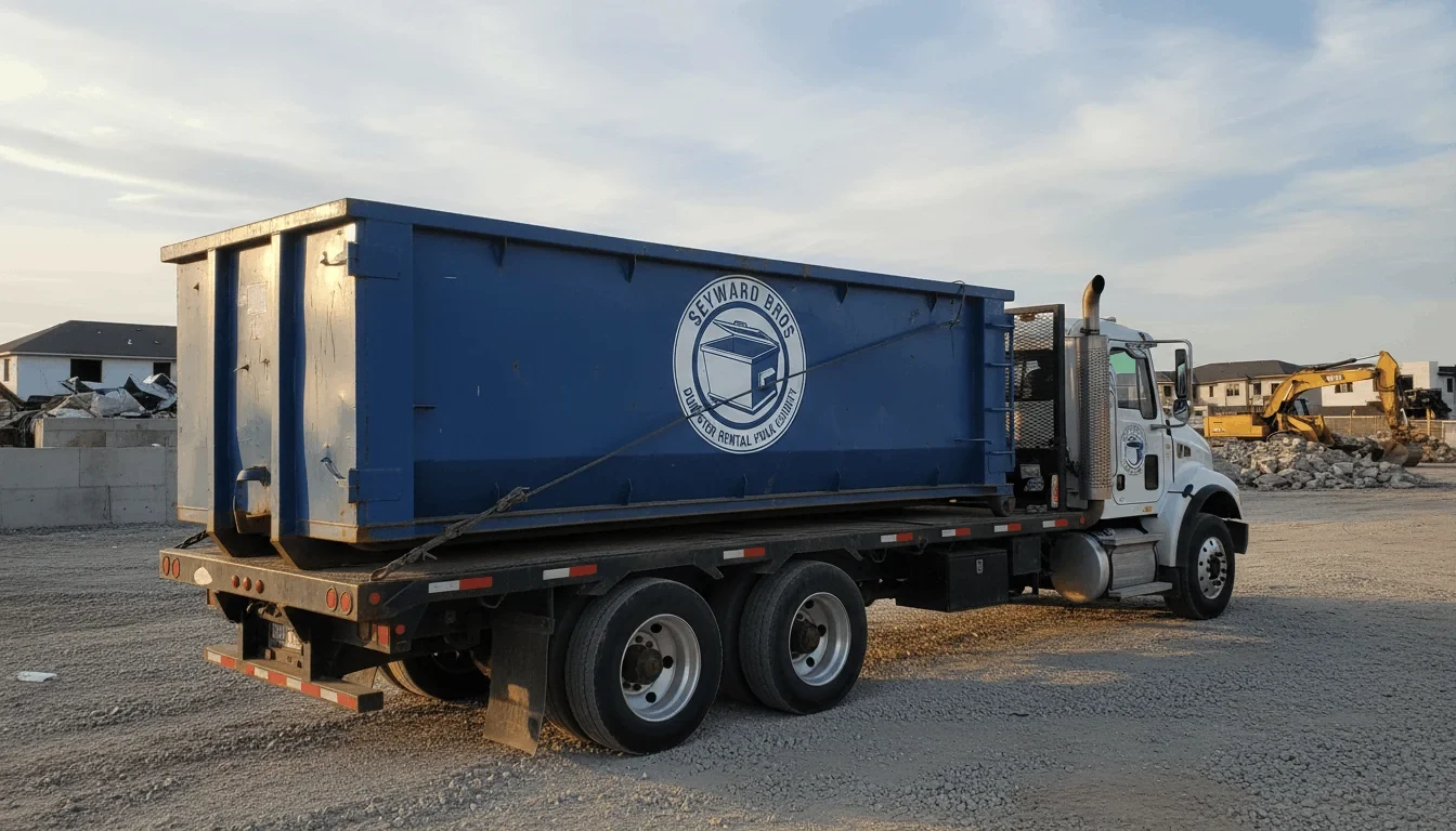 40 yard dumpster and delivery truck staged at a Polk County commercial job site 40 yard dumpster and delivery truck staged at a Polk County commercial job site