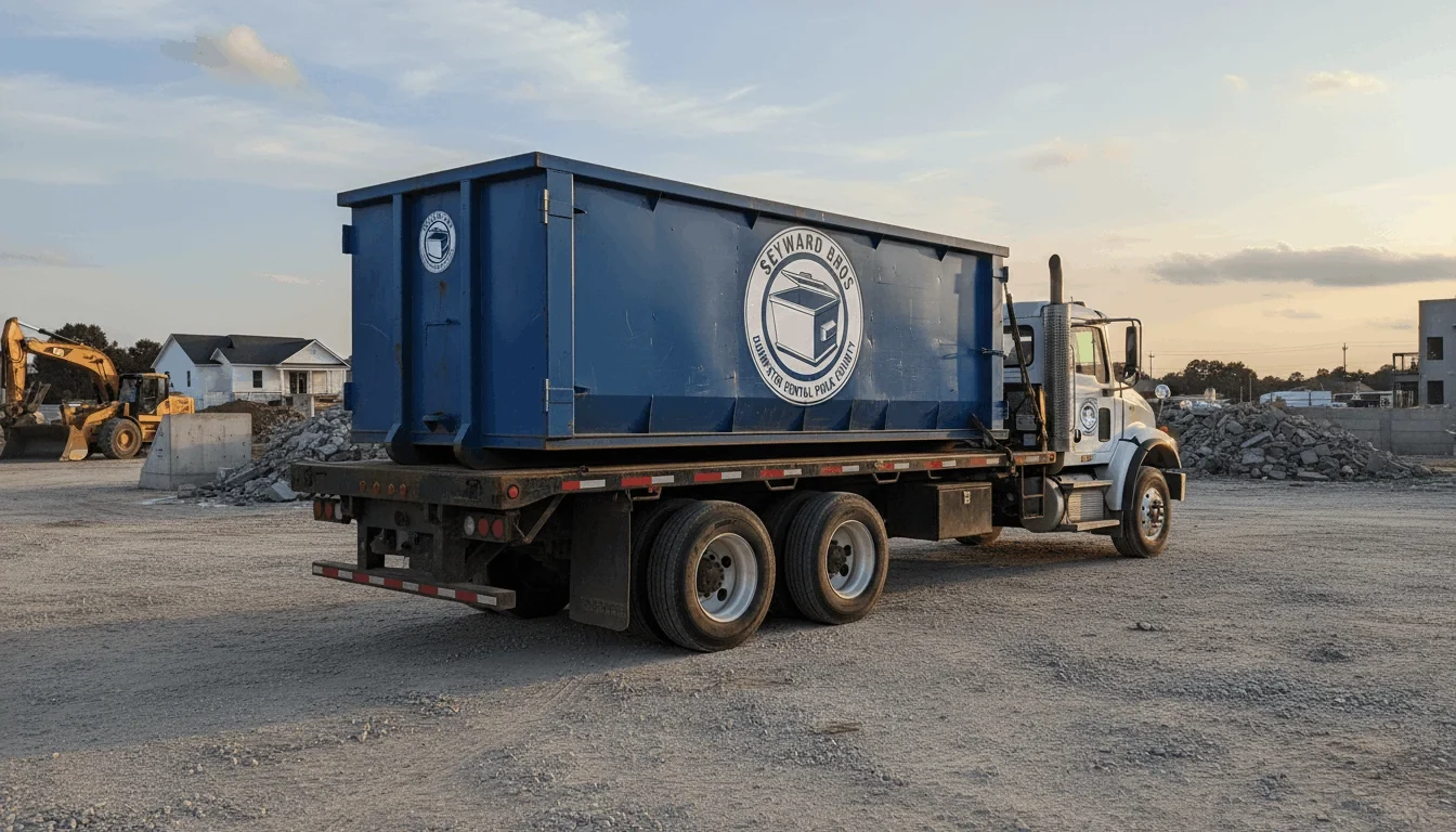 Roll-off dumpster loaded on a truck near Lakeland, FL