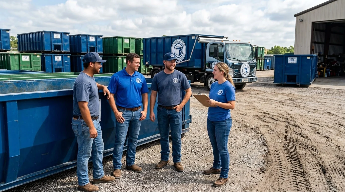 Our crew, on the job The Seyward Bros Dumpster Rental Polk County crew talking through a delivery in Lakeland, FL